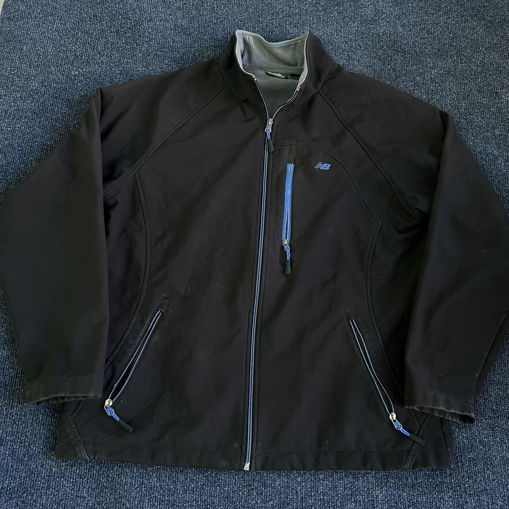 New Balance Jacket Mens Large Black Softshell Full Zip Running Pockets Style 24
